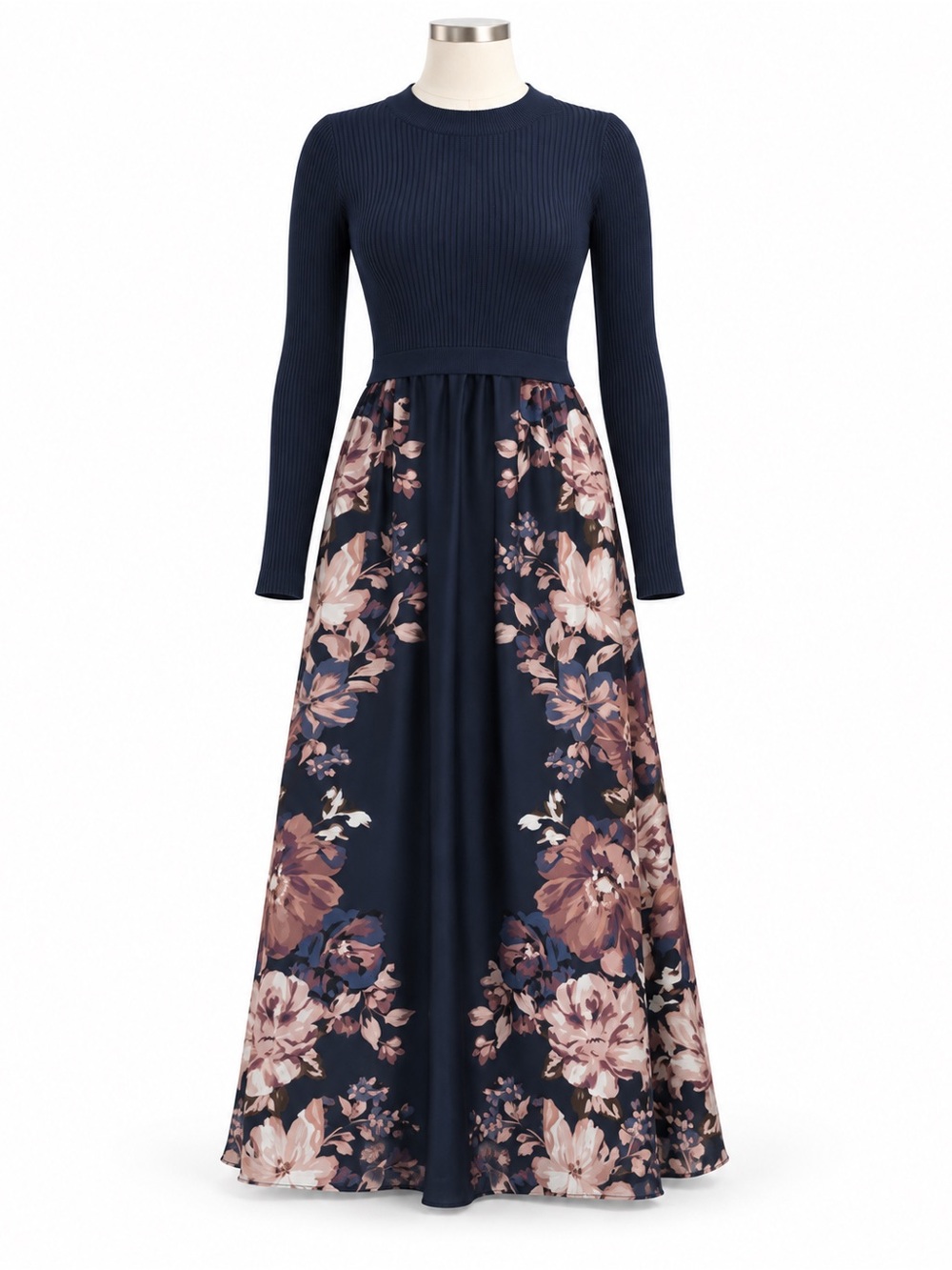 Taylor Navy Floral Long Sleeve Maxi Dress (Cross Posted)